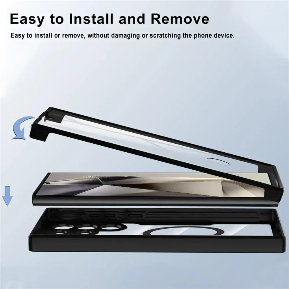360° Full Shockproof Magsafe Case for Samsung Galaxy S25 S24 S23 S22 S21 Ultra Plus FE Wireless Charging Transparent Cover