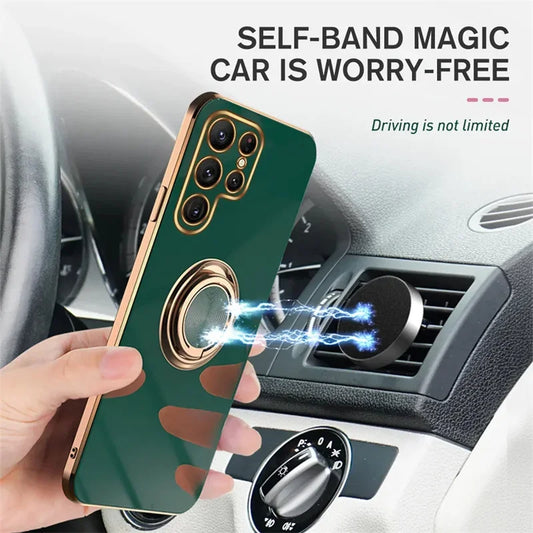 Luxury TPU Ring Holder Phone Case For Samsung Galaxy S25 S24 S23 S22 S21 S20 Note 20 Ultra Plus FE Shockproof Protect Back Cover