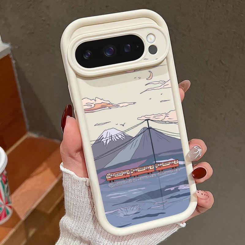 Landscape Pattern Solid Color TPU Case For Google Pixel 8 7 Pro 8A Pixel 9 Pro XL Shockproof Soft Silicone Cover Protector Cases