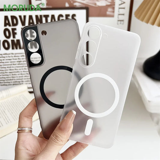 Matte Transparent Ultrathin Magnetic Phone Case for Samsung Galaxy S24 S25 Ultra S22 S23 Plus S24 Ultra Lens Protection PC Cover
