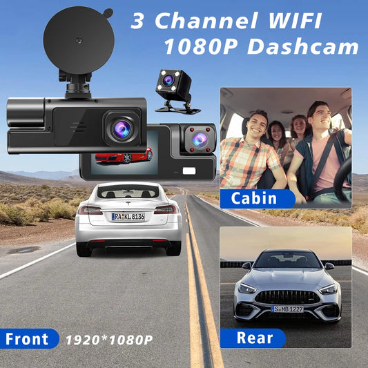 3 Cameras Car DVR Wifi 1920P Inside Vehicle Dash Cam Three Way Camera DVRs Recorder Video Registrator Mini Dashcam Camcorder