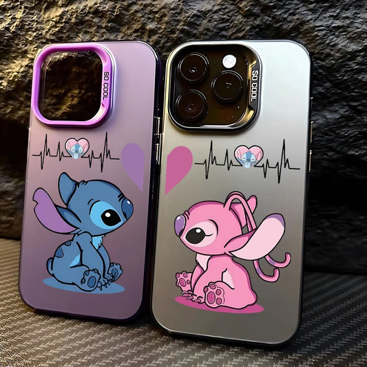 Cute Stitch Couple Love Phone Case For iPhone 16 15 14 13 12 11 Pro Max X XR XSMAX 8 7 Plus Candy Matte Shockproof Back Cover