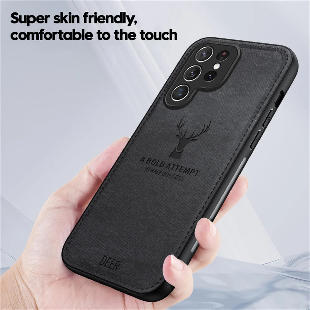 Business Fabric Pattern Deer Case For Samsung S25 S24 S23 S22 S21 Plus Ultra S20 FE Note20 A16 A36 A55 A54 A52 A35 A34 A32 A25