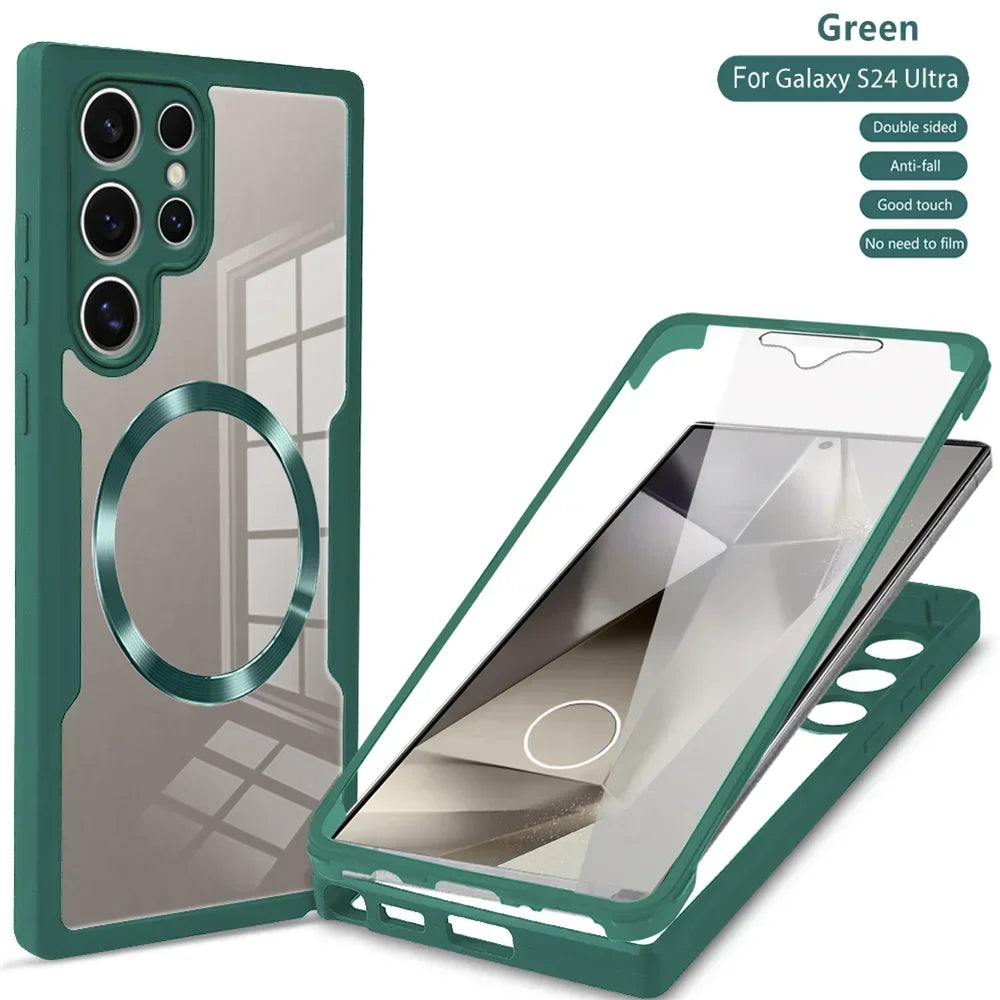 360° Full Shockproof Magsafe Case for Samsung Galaxy S25 S24 S23 S22 S21 Ultra Plus FE Wireless Charging Transparent Cover