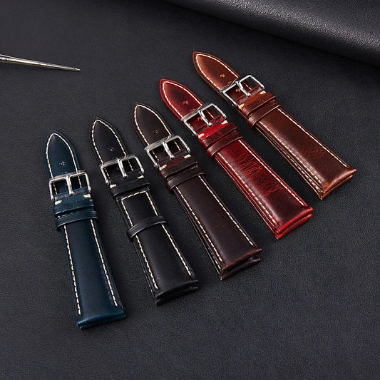 Vintage Oil Wax Leather Watch Strap 18mm 19mm 20mm 21mm 22mm Universal Head Layer Cowhide Watchband Accessories Pin Buckle