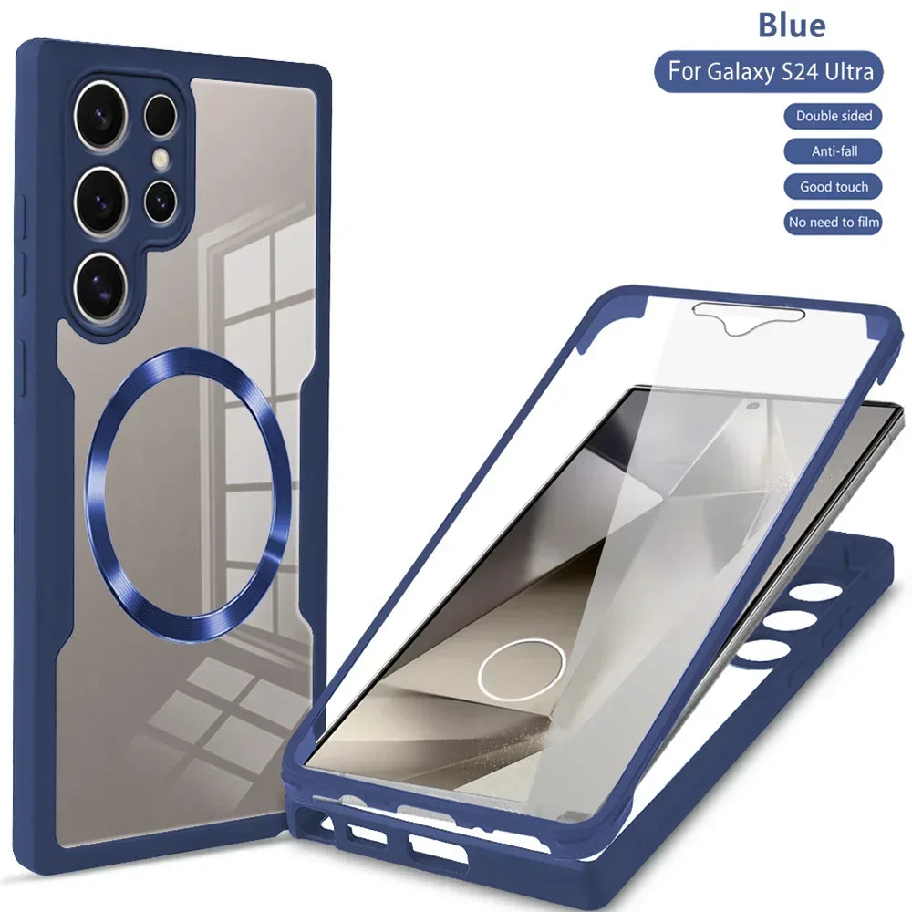 360° Full Shockproof Magsafe Case for Samsung Galaxy S25 S24 S23 S22 S21 Ultra Plus FE Wireless Charging Transparent Cover
