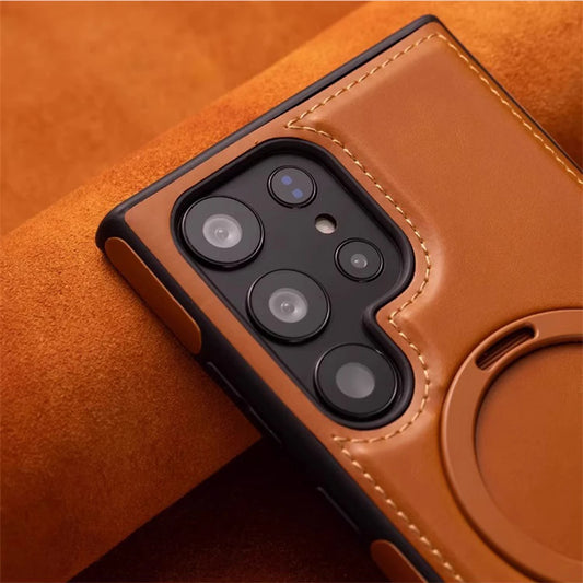 Business Retro Leather Holder Magnetic Case For Samsung Galaxy S25 S24 Ultra S23 S22 Plus A15 Wireless Charge Shockproof Cover