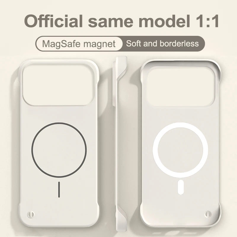 Frameless Solid Color Magnetic Case For iPhone 17 Air 16 15 14 13 12 11 Pro Max Plus 16E For Magsafe Hard PC Matte Back Cover
