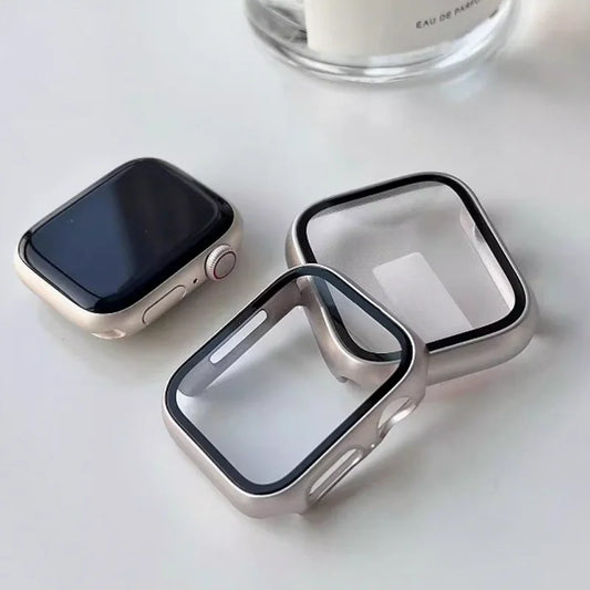 Glass+Case+Strap For Apple Watch band 45mm 44mm 42mm 41mm 40mm 38mm Silicone watchband bracelet iWatch series 8 9 7 6 5 4 3 SE