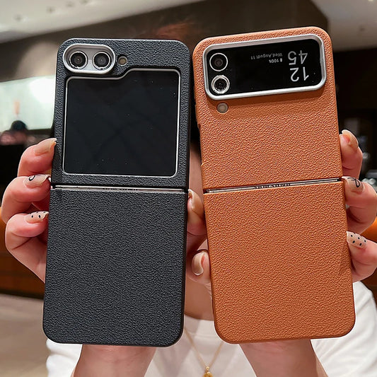 Leather Texture TPU Case For Samsung Z Flip7 Flip6 Flip5 Shockproof Folding Soft Phone Cover For Samsung Galaxy Z Flip 7 6 5 4 3