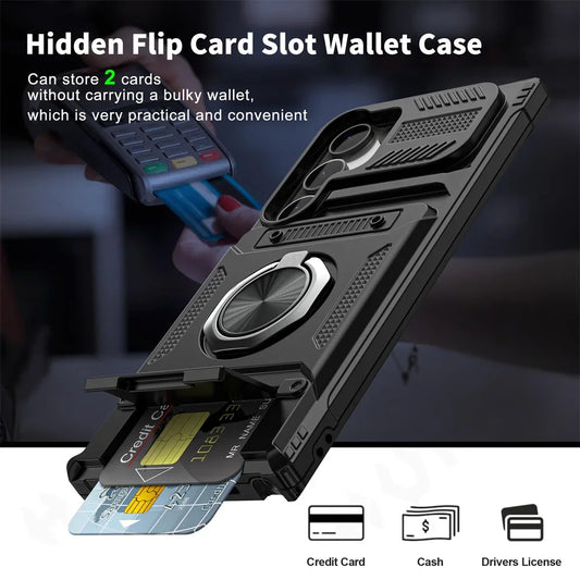 Case For Samsung Galaxy S25 S24 S23 Ultra Plus FE A55 A35 A15 A14 Magnetic Rotated Ring Kickstand Heavy Protection Wallet Cover