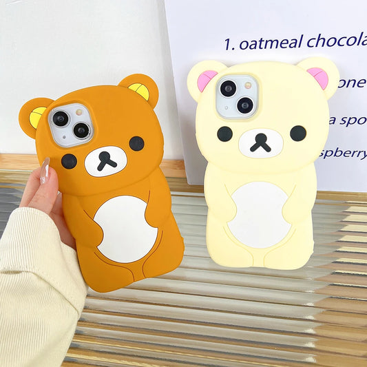 Cartoon Rilakkuma Bear Silicone Soft Cover Case For iPhone 16 15 14 13 12 11 Pro Max Plus Xs XR 6 7 8 Plus 5 5S 4 4S