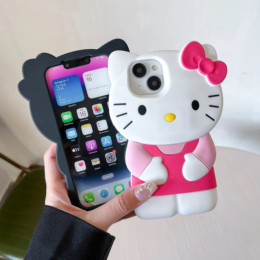 For iPhone 11 12 mini 13 Pro 14 Plus 15 16 Pro Max XS XR X 7 8 SE 2020 Hello Kitty 3D Silicone Soft Phone Case