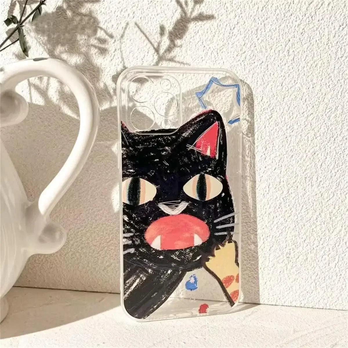 Doodle Angry Cat Case for Samsung Galaxy S25 S24 Ultra S23 S22 Plus S20 FE A56 A16 5G A15 A26 A36 A55 A35 A34 A54 Couple Cover