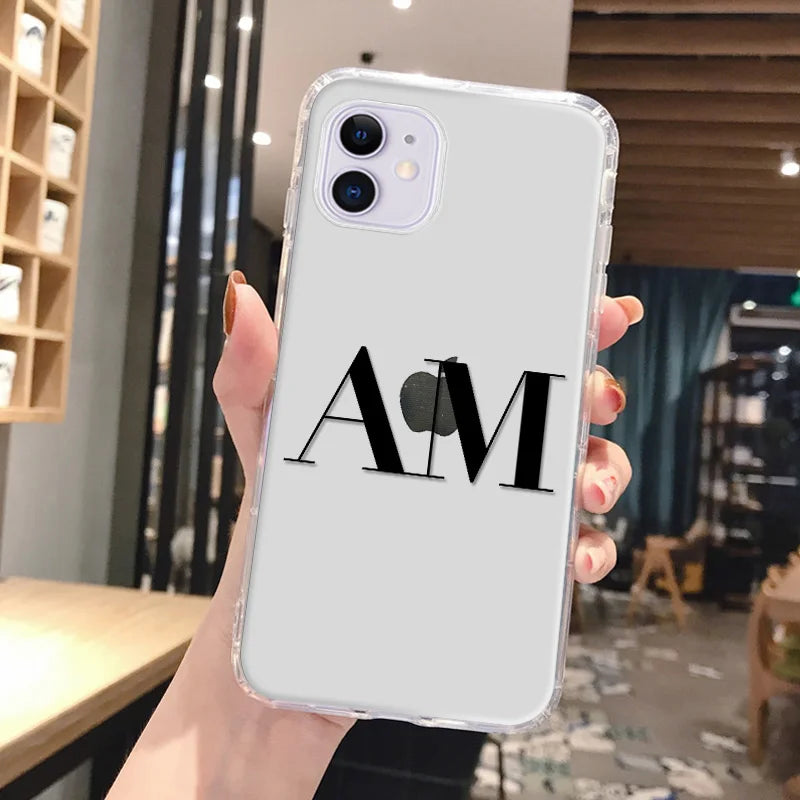 DIY Customi Name Letters Case For iPhone 16 15 14 13 12 11 Pro Max 7 8 SE 2020 2022 X XR XS Clear Soft TPU Silicone Cover Fundas