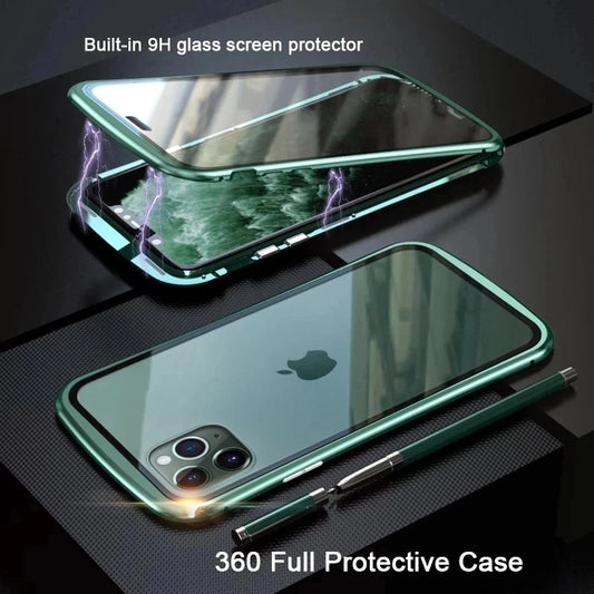 360°Full Protection Metal Magnetic Phone Case For IPhone 16 Pro Max 14 13 12 11 15 Pro Max X XS XR Plus Double-Sided Glass Cover