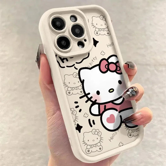 Ins Lovely Hello Kitty Phone Case For iPhone 16 Pro Max 15 14 13 12 11 Xr Xs Max 7 8 PLUS Y2K Cartoon Anime Anti Fall phone Case
