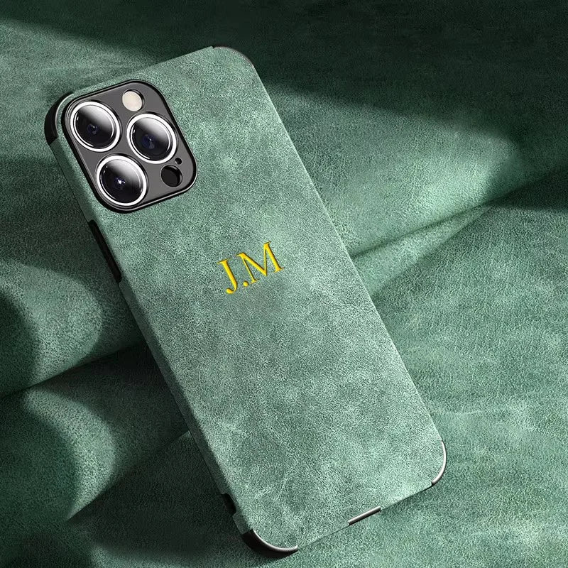 Personalized Initials Customized Name Case For iPhone 16 15 14 13 12 Pro Max Luxury suede Leather DIY Engraved Cover 11 Pro Max