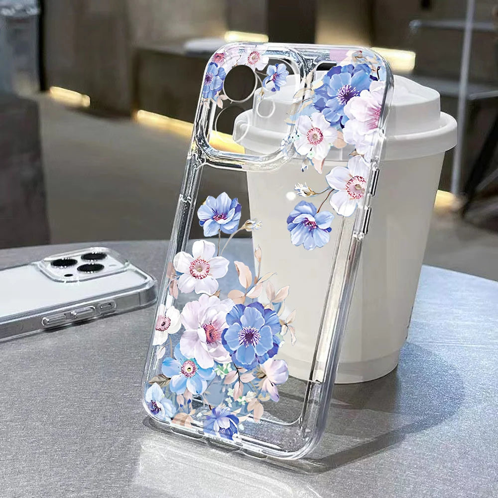 Cute Flower Clear Case For Samsung Galaxy A56 A36 5G Case S25 Ultra S24 FE S23 S22 S21 A55 A16 A35 A26 A06 Shockproof Back Cover