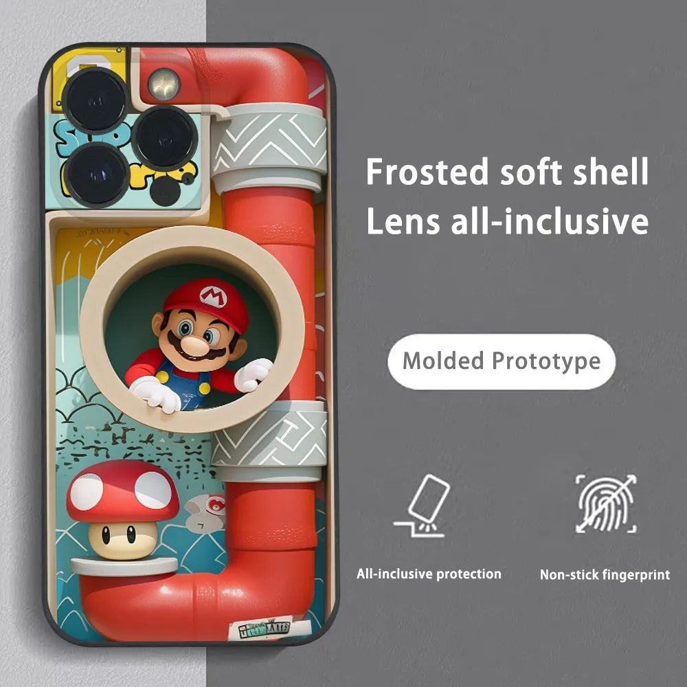 Super M-MarioS Bros Game Phone Case For IPhone 16 15 14 13 12 11 Pro Max Plus Mini Frosted Soft Shell Funda
