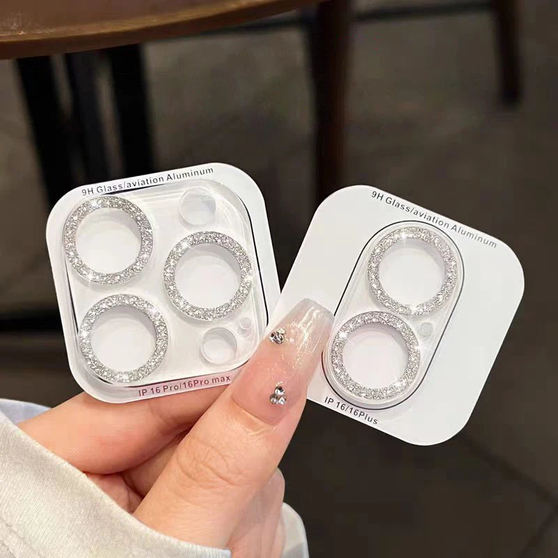 2PCS Bling Glitter Diamond Camera Lens Protector For Apple Iphone 16 15 13 12 Pro Max Sreen Protectors Film For iPhone 16 14plus