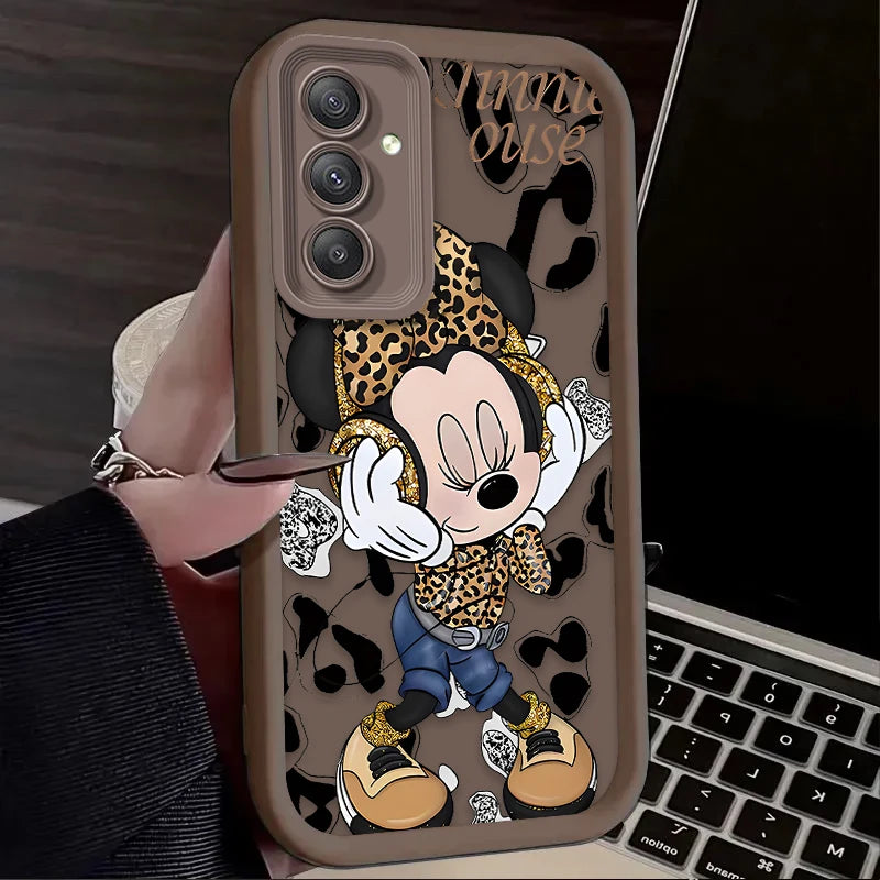 TPU Case For Samsung Galaxy A56 A36 A26 A16 A06 A15 A25 A35 A55 5G S25 S24 S23 Ultra S22 S21 Plus FE Leopard Print Minnie Disney