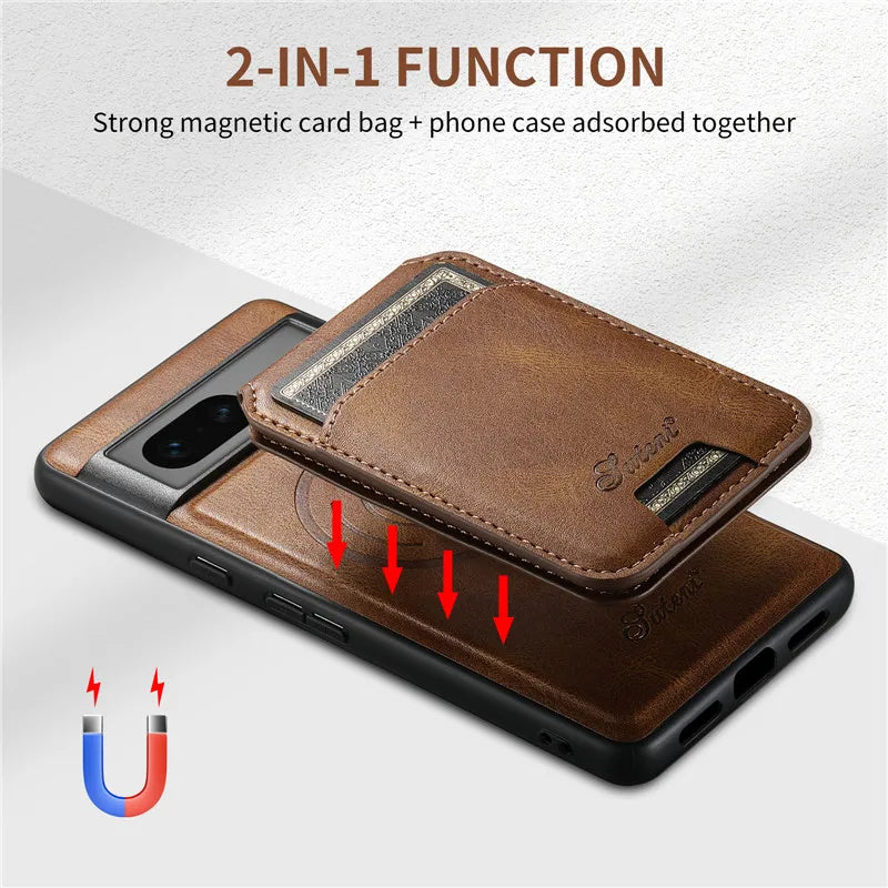 Magsafe Wallet Phone Case Card Holder Leather Magnetic Pocket Cover Case For Google Pixel 9 10 Pro 8 7 6 Pro 6A 7A Pixel8Pro