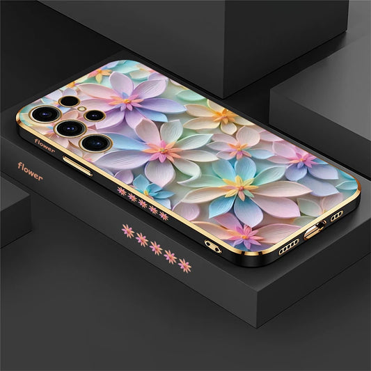 S25 Ultra Soft Silicone Case For Samsung Galaxy S22 S21 S25 Plus S24 FE S24 Plus Shockproof Flower Pattern Plating Cover