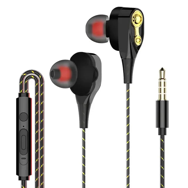Explosive Double Moving Coil Headphones In Ear Subwoofer Cross Border Wire Controlled Fever Hifi Headphones With Shocking Sound