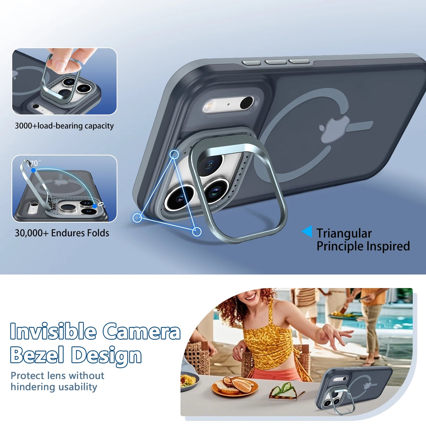 Luxury Matte Clear With Holder Shockproof Magnetic Magsafe Phone Case for IPhone 17 16 15 14 Plus 13 12 Pro Max 17Air 16e Cover