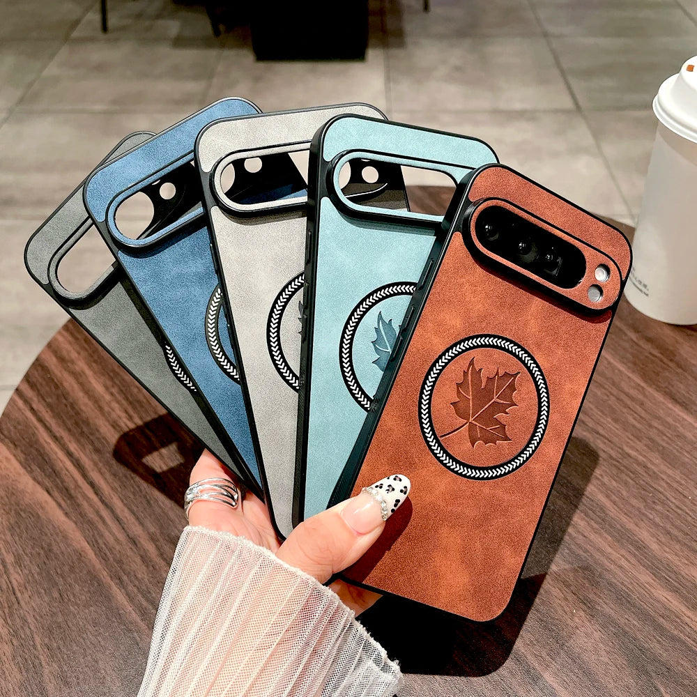 Luxury Faux Leather Case For Google Pixel 9 8 7 Pro XL A 9A 8A 7A Cover For Pixel 9 8 7 Pro XL 9A 8A 7A Magsafe Wireless Charge