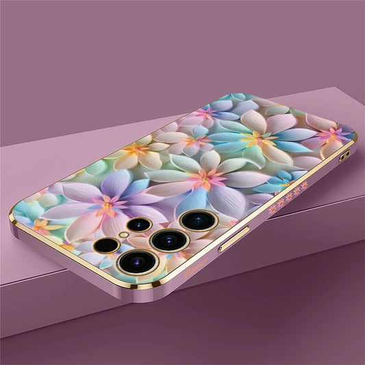 S25 Ultra Soft Silicone Case For Samsung Galaxy S22 S21 S25 Plus S24 FE S24 Plus Shockproof Flower Pattern Plating Cover