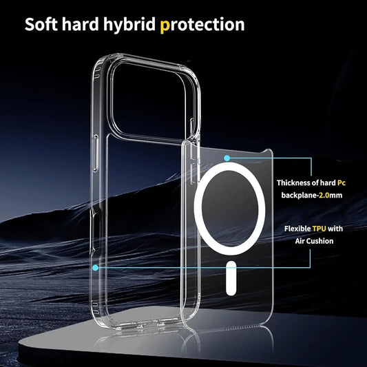 For Magsafe Wireless Charge Magnetic Case for IPhone 17 17Air 17Pro Max Shockproof Transparent Shell PC Clear Cover for IPhone17