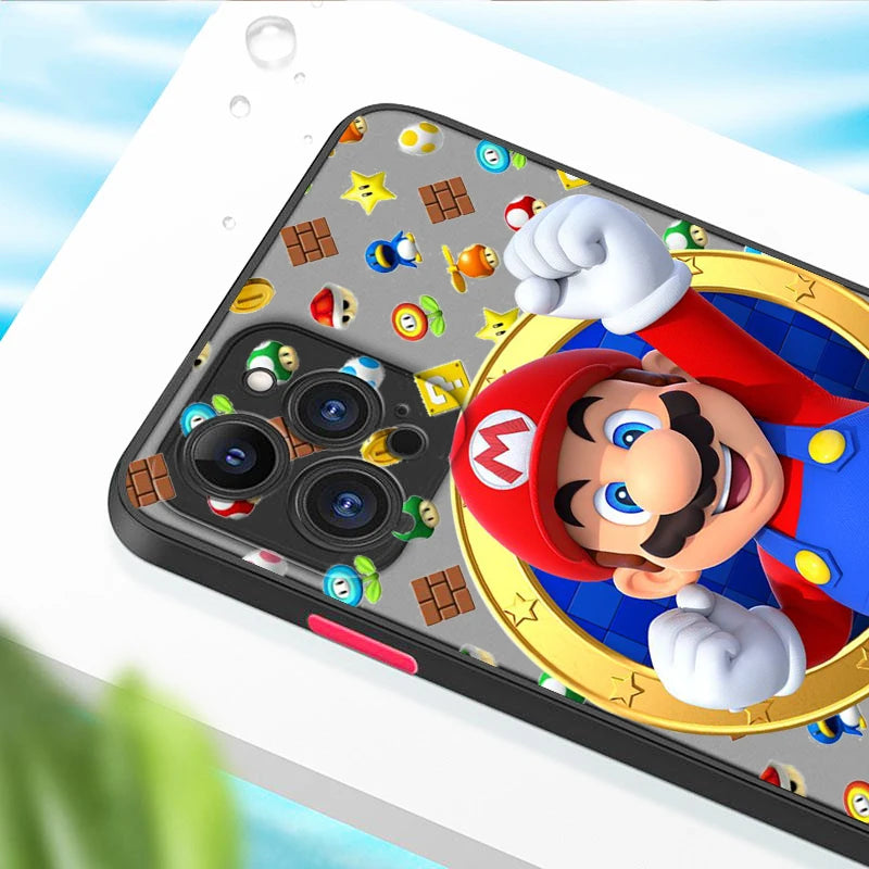 M-Marios Art Popular Cartoon Frosted Translucent For Apple iPhone 16 15 14 13 12 11 XS XR X Pro Max Plus Mini Cover Phone Case