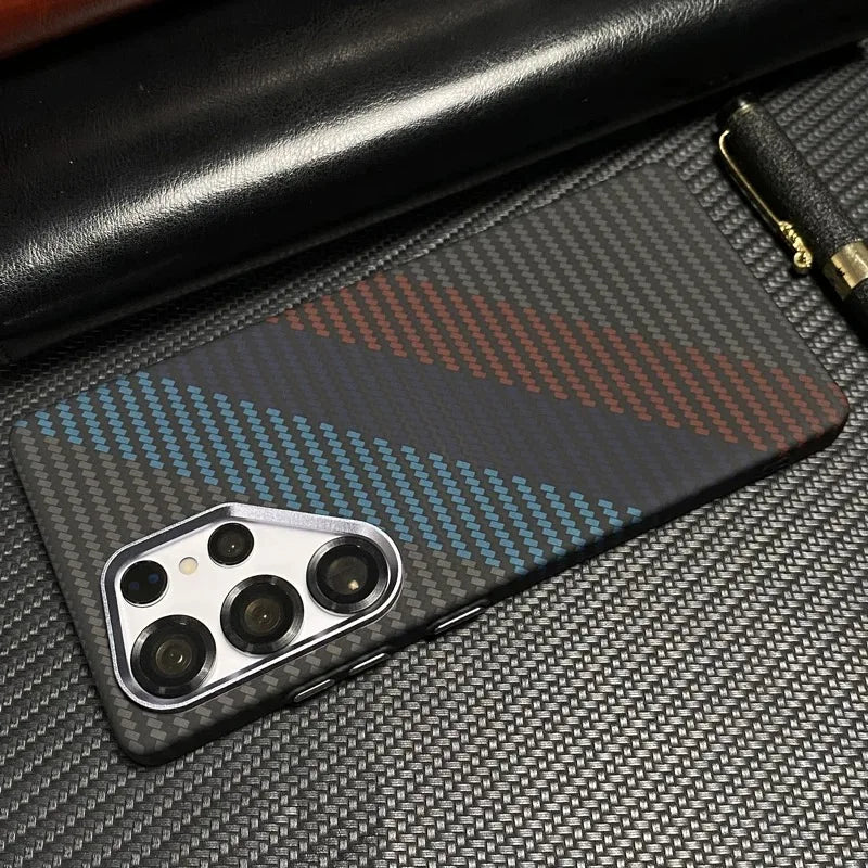 For Samsung S25 S23 S24 Ultra Plus Carbon Fibre Relief MagSafe Phone Case Wireless Charging PC Shockproof Cover For Galaxy S25+