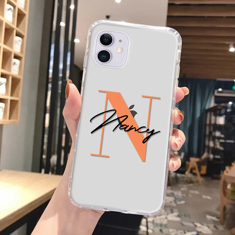 DIY Customi Name Letters Case For iPhone 16 15 14 13 12 11 Pro Max 7 8 SE 2020 2022 X XR XS Clear Soft TPU Silicone Cover Fundas
