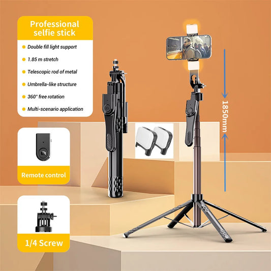 2025 NEW 1850mm Monopod Remote Shutter for iPhone Samsung Xiaomi Phone Holder four Tripod Wireless Bluetooth Selfie Stick