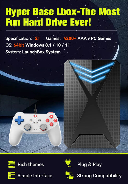 JMachen Launchbox 2TB Portable Gaming HDD with 4200+ 3D/PC Games Retro Game Console for PS4/PS3/PS2/Switchwith 4200+ PC/3D Games