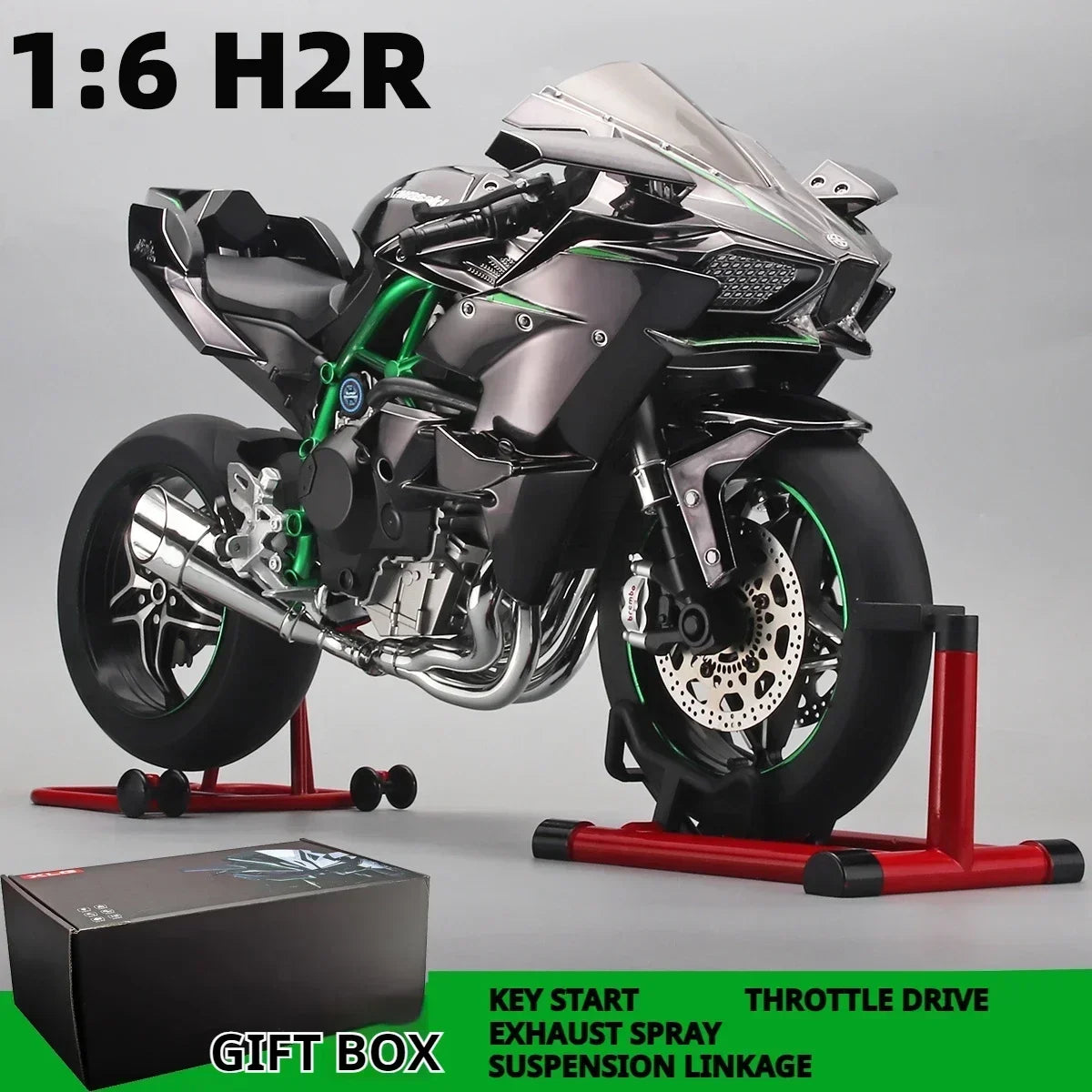 Ignition Start SuPer-Large high-End Spray Dynamic1:6 Kawasaki h2r Simulation Locomotive Motorcycle Alloy Car Model Oversized Toy