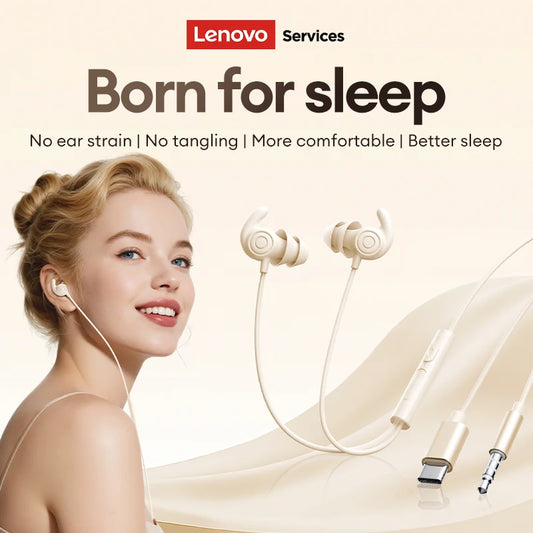 NEW Lenovo YF40 Wired Sleep Earphones 3.5mm/Type-C Silicone In-ear Earbuds Hifi Stereo Wired Headphones Double Noise Reduction