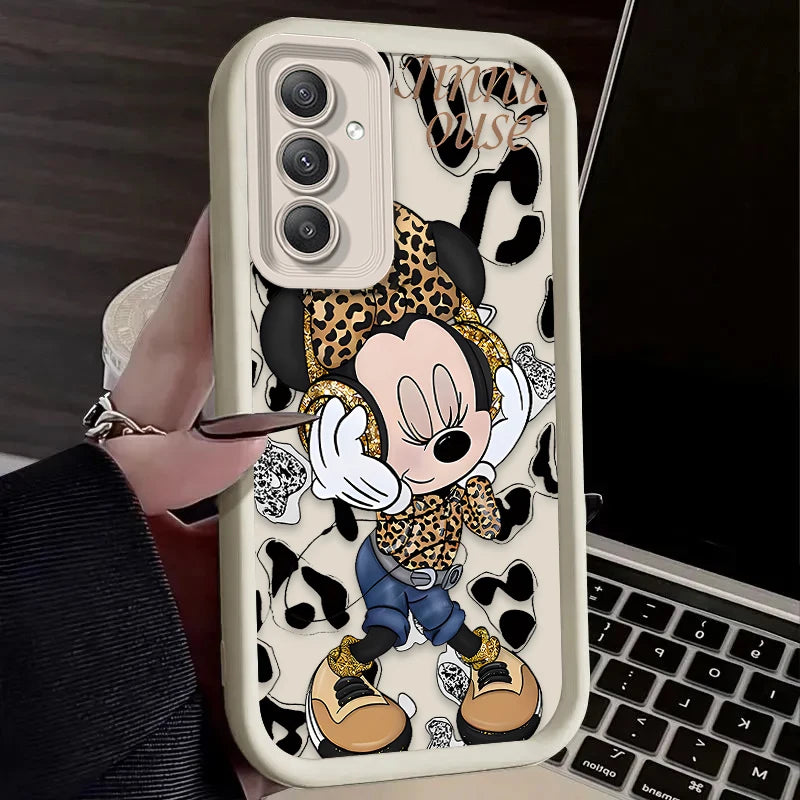 TPU Case For Samsung Galaxy A56 A36 A26 A16 A06 A15 A25 A35 A55 5G S25 S24 S23 Ultra S22 S21 Plus FE Leopard Print Minnie Disney