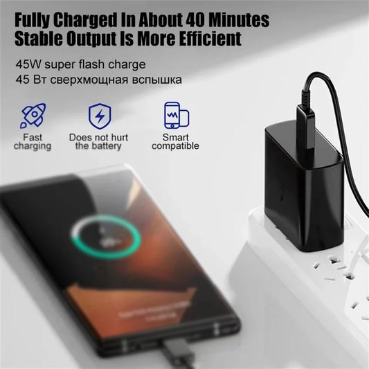 PD Charger 45W for Samsung Galaxy S23 S22 Fast Charging High Speed Type C Mobile Phone Adapter for IPhone Xiaomi