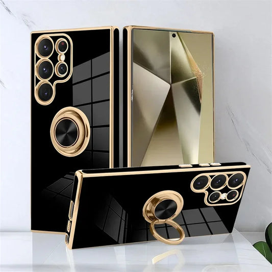 Luxury TPU Ring Holder Phone Case For Samsung Galaxy S25 S24 S23 S22 S21 S20 Note 20 Ultra Plus FE Shockproof Protect Back Cover
