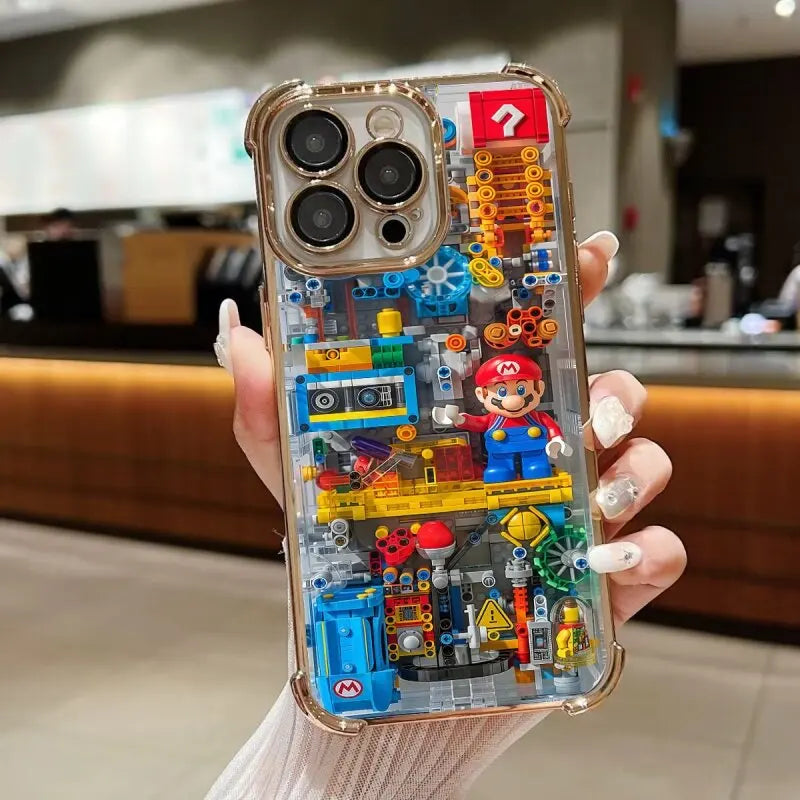 Luxury Plating Building Super Mario Clear Phone Case For Xiaomi Redmi Note 14 13 12 10 11 Pro 10S 9S Redmi 14C 13C 12C 9A 9i 9