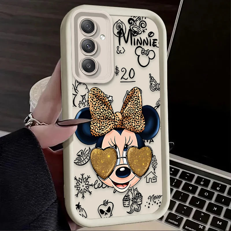 TPU Case For Samsung Galaxy A56 A36 A26 A16 A06 A15 A25 A35 A55 5G S25 S24 S23 Ultra S22 S21 Plus FE Leopard Print Minnie Disney