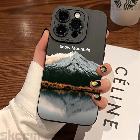 Black Mountain Peak Pattern Phone Case For iPhone 16 15 14 Pro Max 11 12 13 Mini XS XR X 8 7 Plus Shockproof Soft Silicone Cover