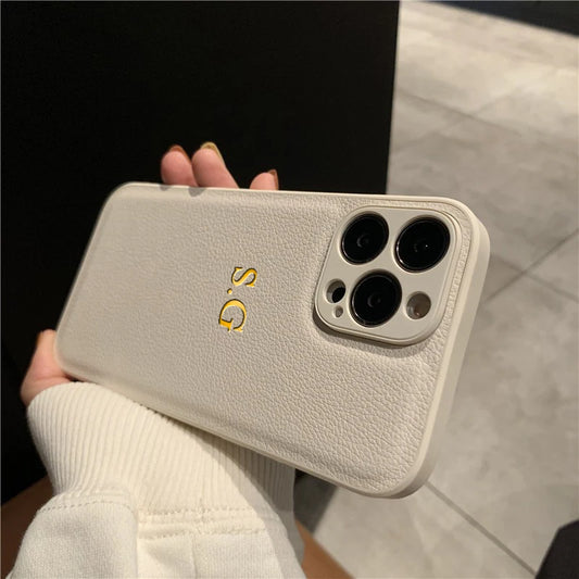Personalized Phone Case For iPhone 16 15 14 13 12 11 Pro Max Plus Luxury PU Leather Customized Initials Name Gift Cover