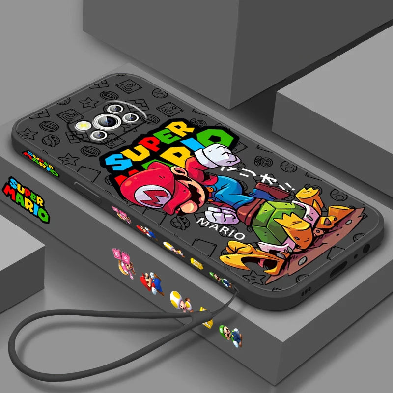 S-Super M-Marios B-Bros Liquid Left Rope For Xiaomi Mi Poco X6 X5 X4 X3 M6 M5 M5S M4 M3 F5 F4 F3 Pro 5G Cover Phone Case