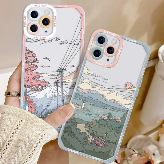 For iPhone 14 Pro Max Case For iPhone 11 Case iPhone 13 12 16 15 Pro 13 Mini XR X XS Max 8 7 Plus SE 2 Landscape Scenery Cover