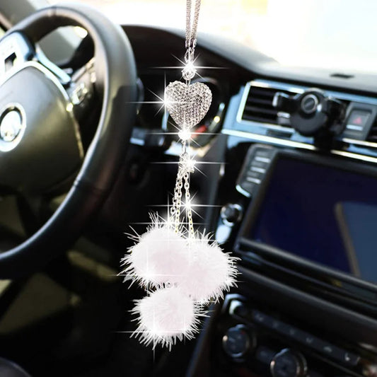 Fashion Diamond Car Accessorie Bling Hairball Pendant Auto Rearview Mirror Pendant Birthday Gift Auto Decoraction Ornaments